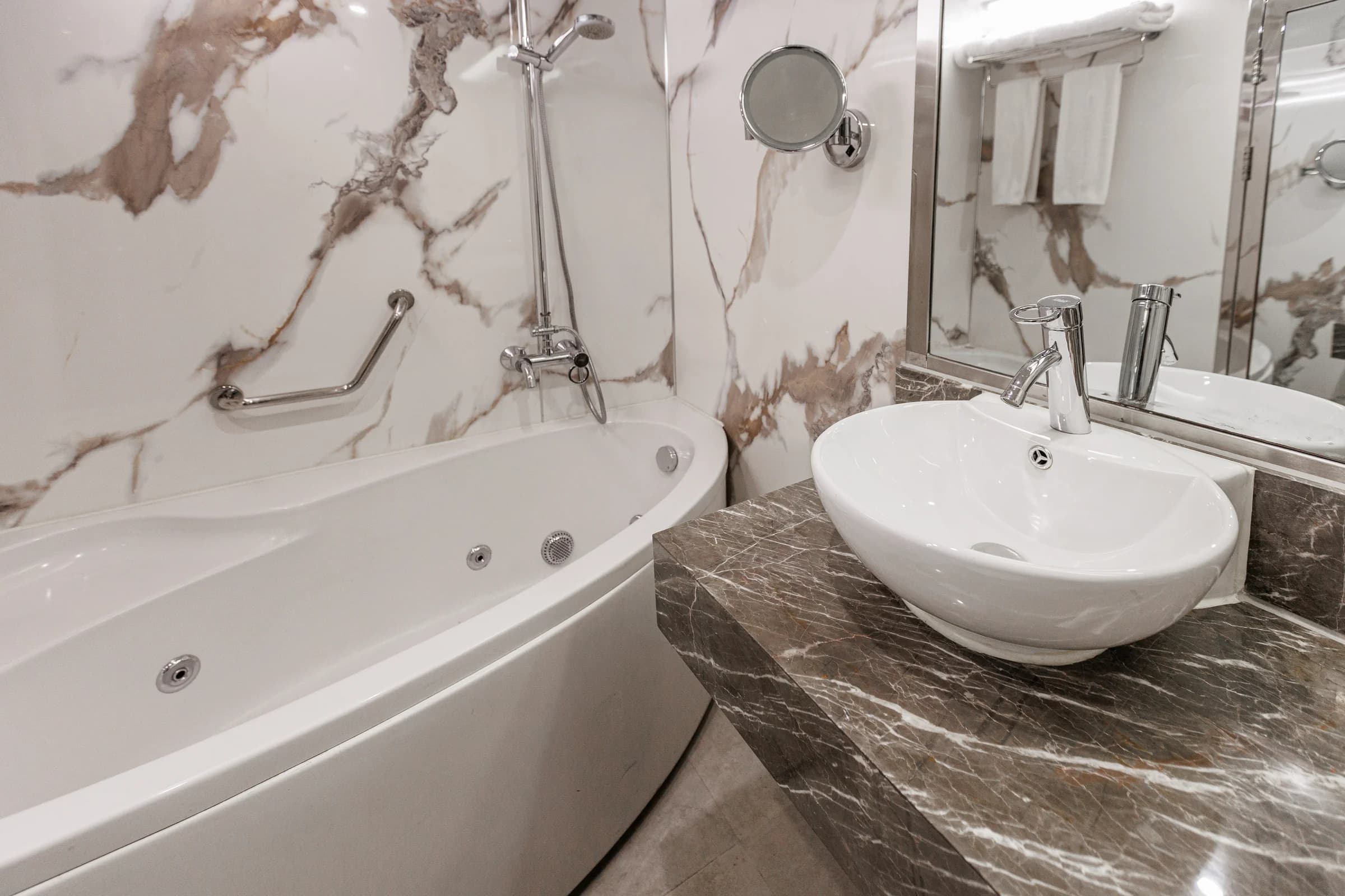 Marble cabin bathroom on the M/S Alma