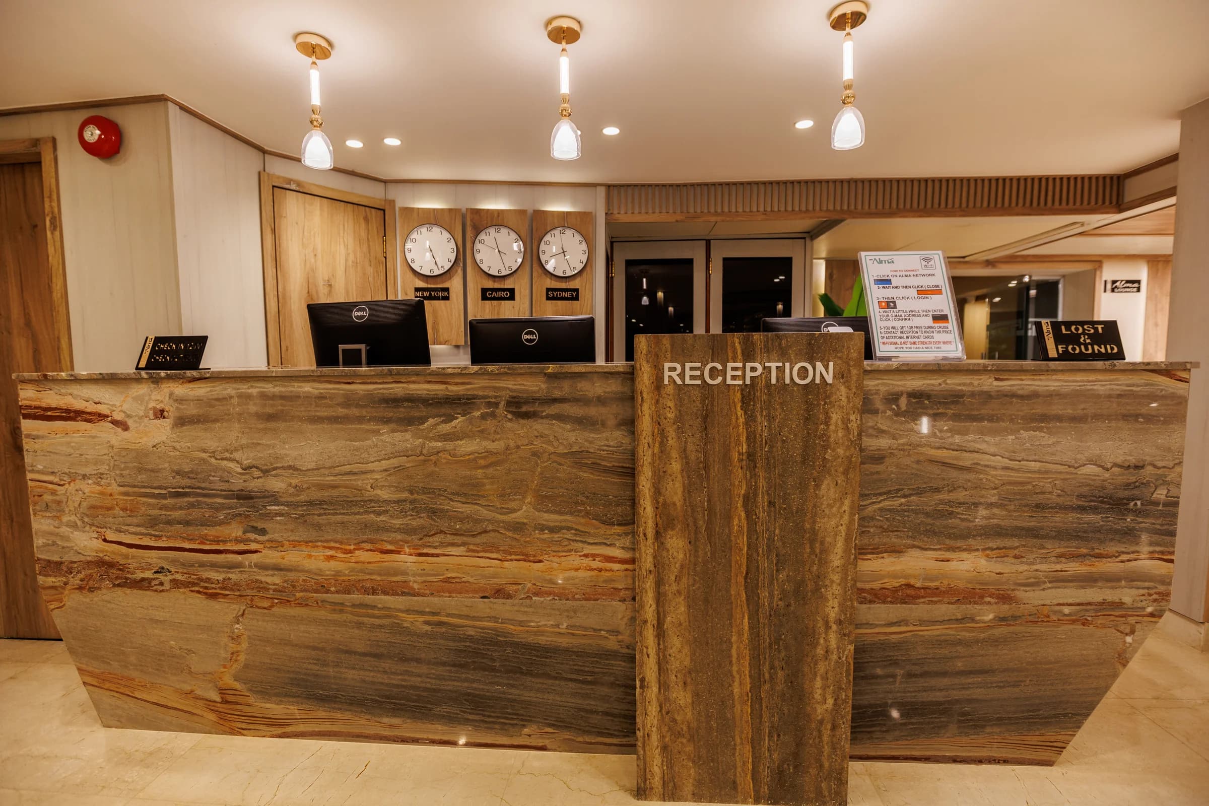 Reception desk on the M/S Alma
