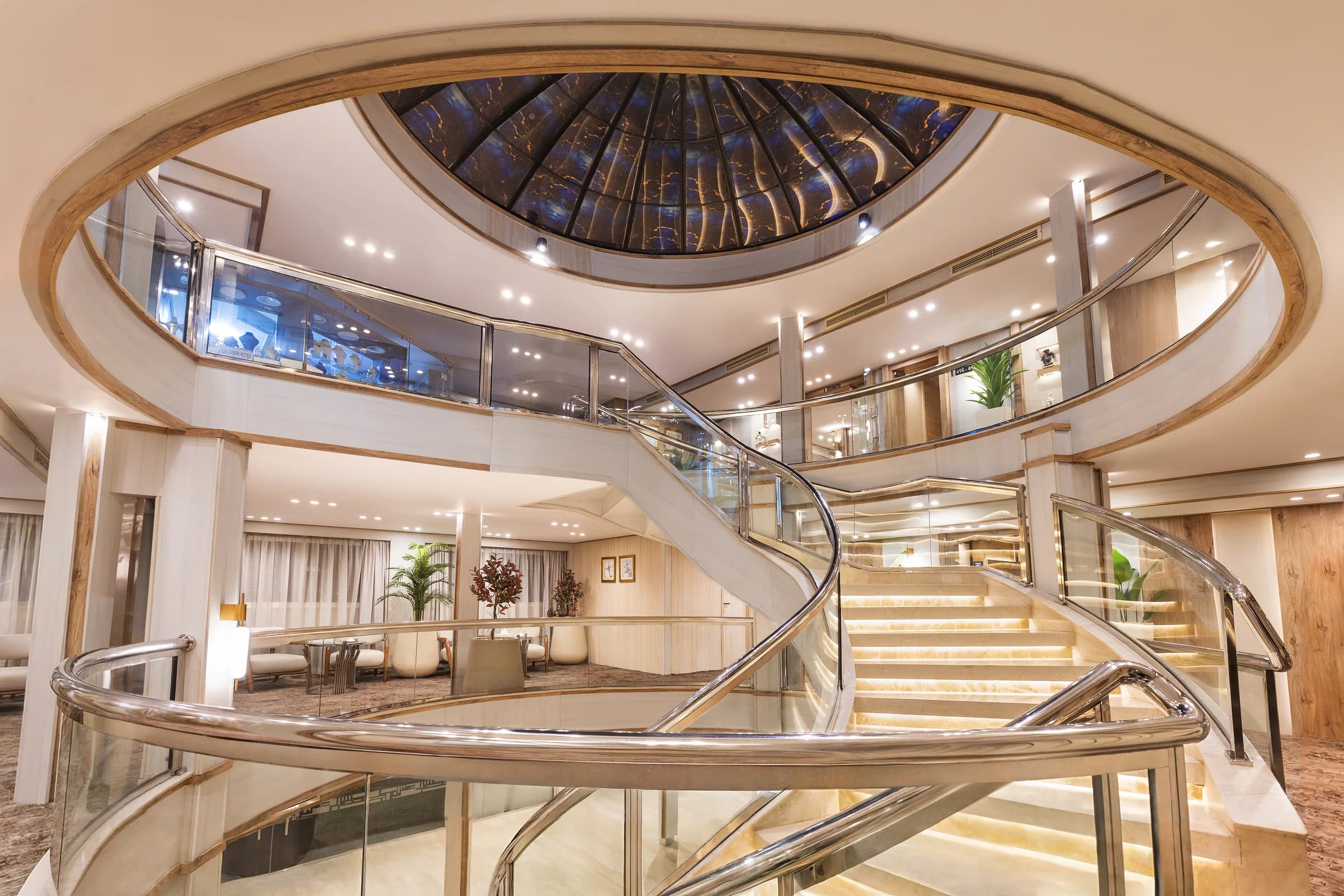 The atrium staircase of the M/S Alma