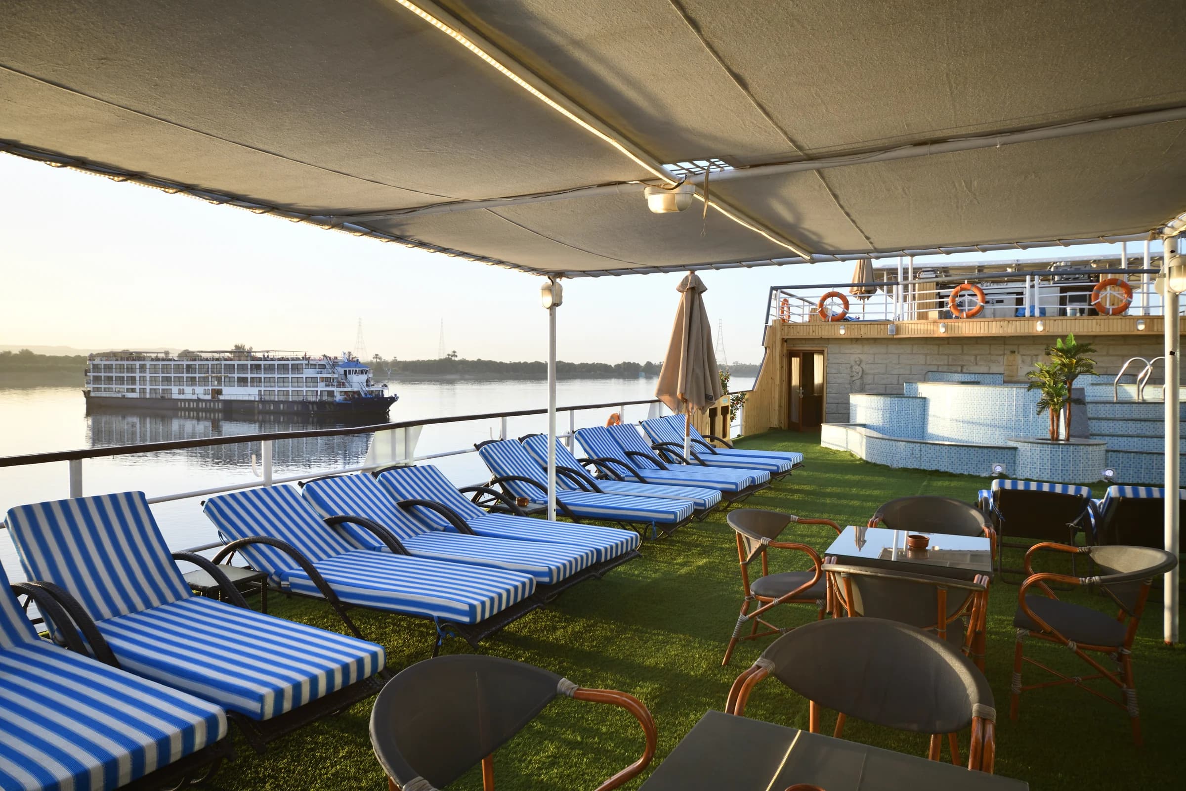 Sun deck at dusk on the M/S Nile Treasure